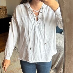 American Eagle Outfitters White Lace-Up Hoodie